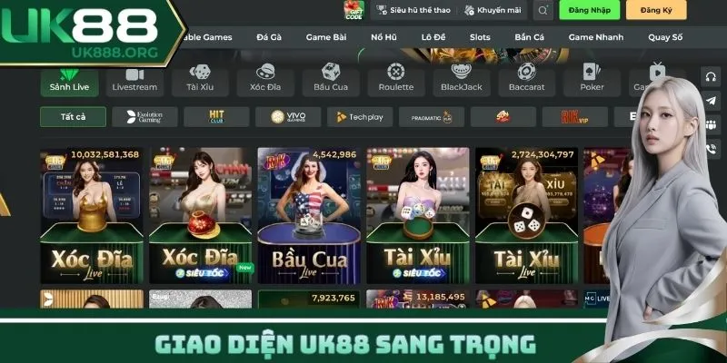 Giao diện UK88 sang trọng